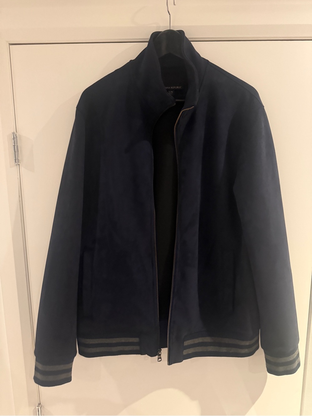 Banana Republic Navy Blue Suede-Style Bomber Jacket